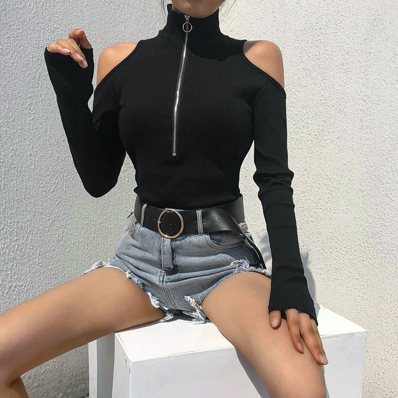 Casual Turtleneck Zipper Sleeveless Bodysuit