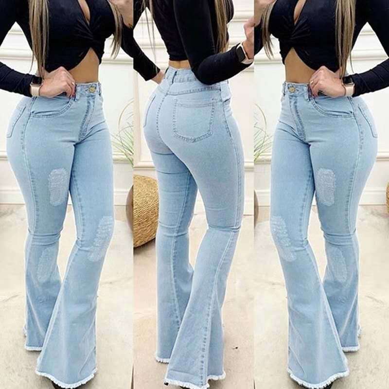 High Waist Ripped Stretch Baggy Pants