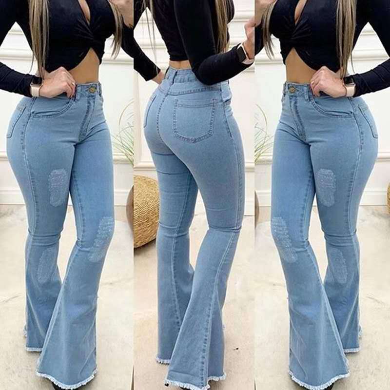 High Waist Ripped Stretch Baggy Pants