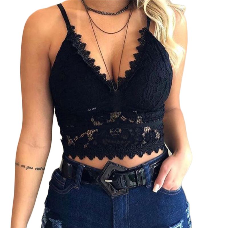 V-Neck Bralette Hollow Out Floral Lace Crop Top