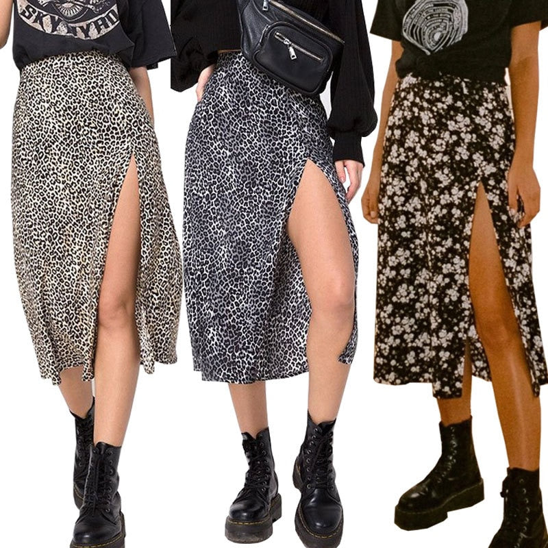 leopard flower printed  skirts