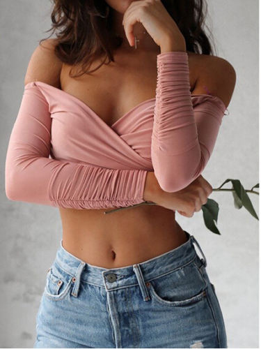 Off Shoulder  Long Sleeve Crop Top