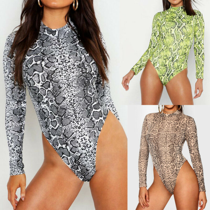 Snake Print Long Sleeve O-Neck Bodysuit