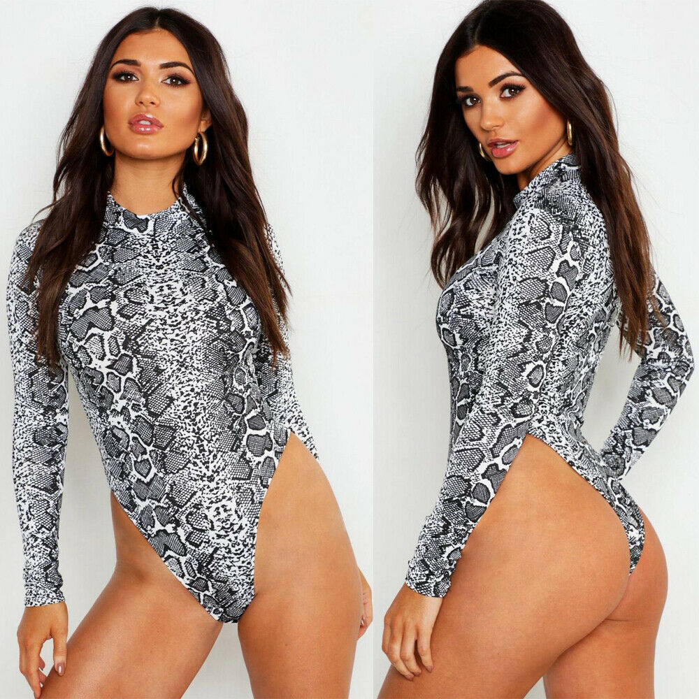 Snake Print Long Sleeve O-Neck Bodysuit