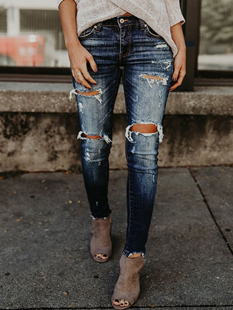 Stretch Ripped Middle Waisted Jeans