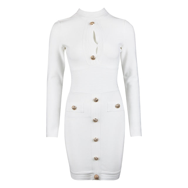 Long Sleeve Hollow Out Bandage Mini Dress