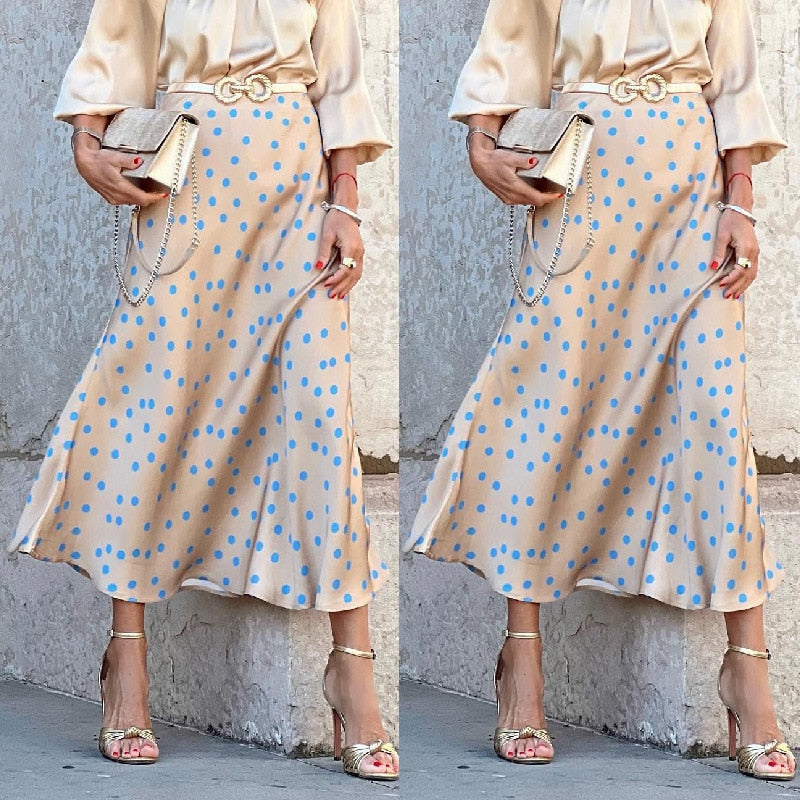 High Waist Ruffle Dot Print Skirts