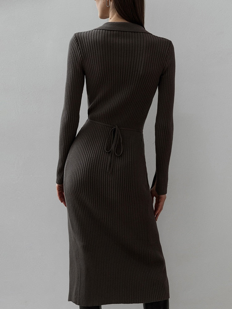 V-neck Split Knitting Wrap Dress