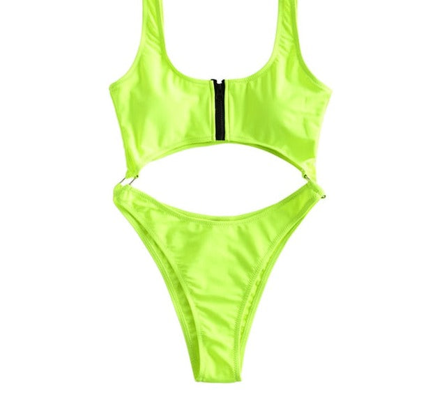 Sexy Cut Out Neon Zip Swimwear