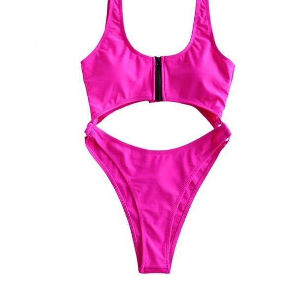 Sexy Cut Out Neon Zip Swimwear