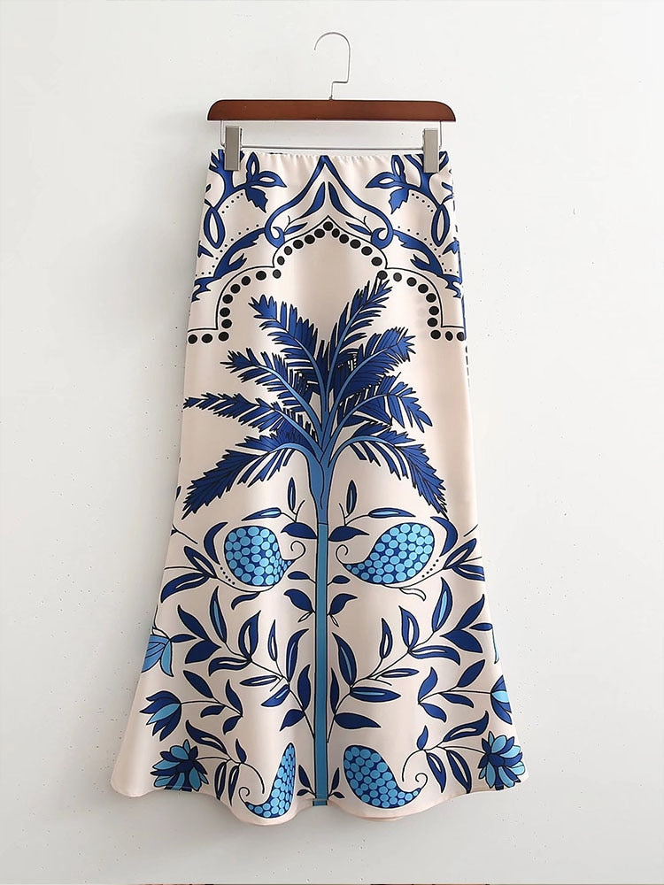 High-waisted vintage print Midi skirts