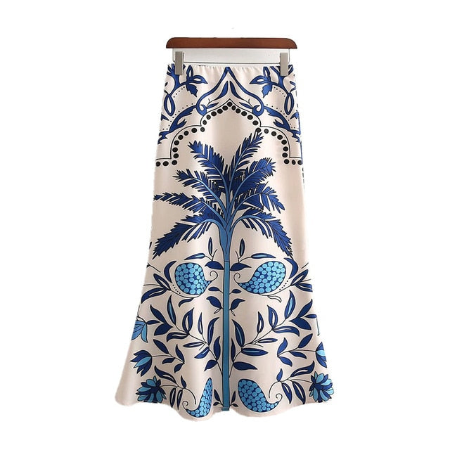 High-waisted vintage print Midi skirts