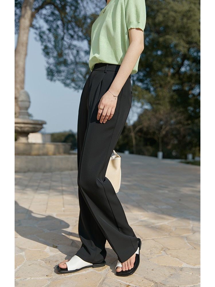 High Waist Wide Leg Pants Pleated Straight Pants