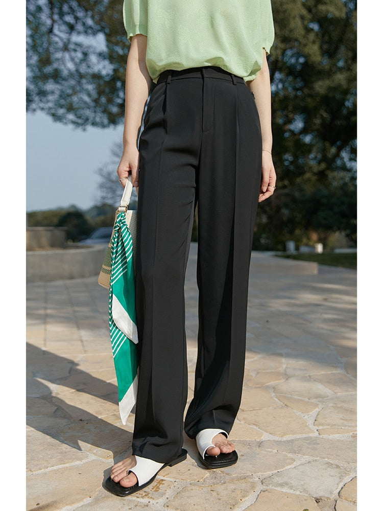 High Waist Wide Leg Pants Pleated Straight Pants