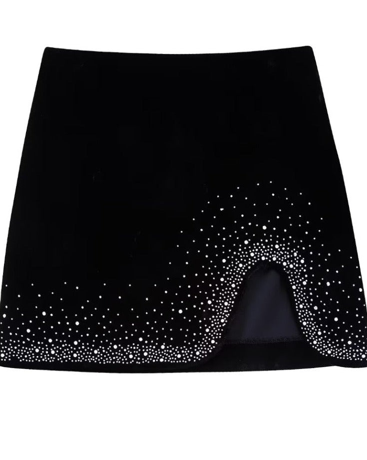 Shinning Sequine Irregular Velvet Mini Skirt