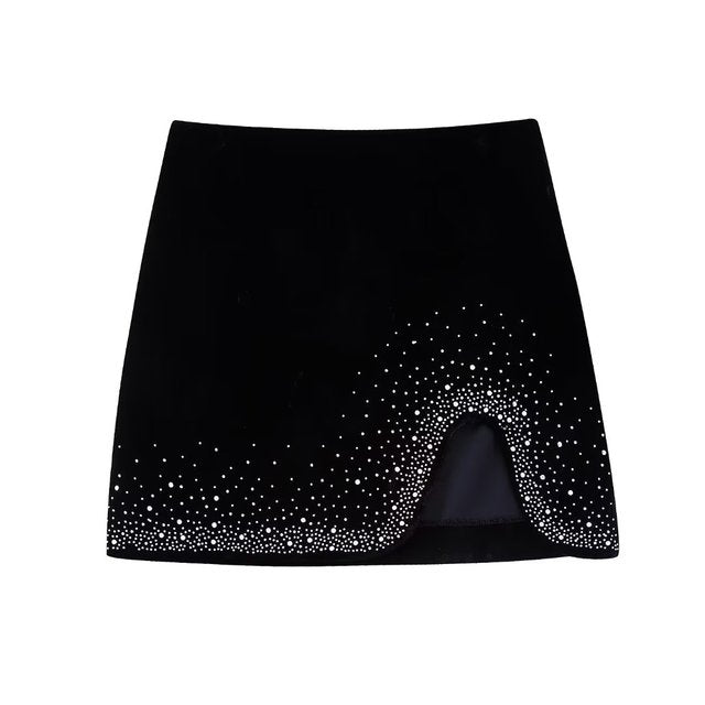 Shinning Sequine Irregular Velvet Mini Skirt