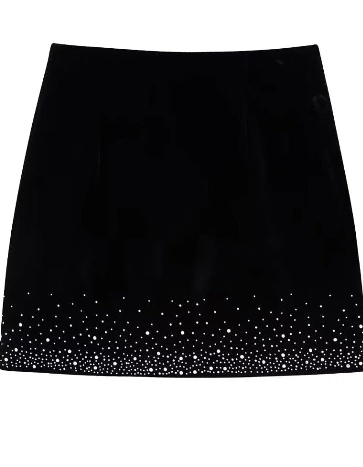 Shinning Sequine Irregular Velvet Mini Skirt