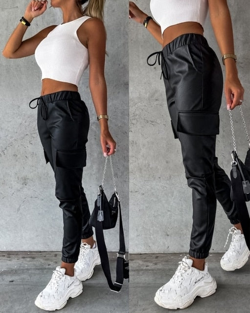 PU Leather Cuffed Pants